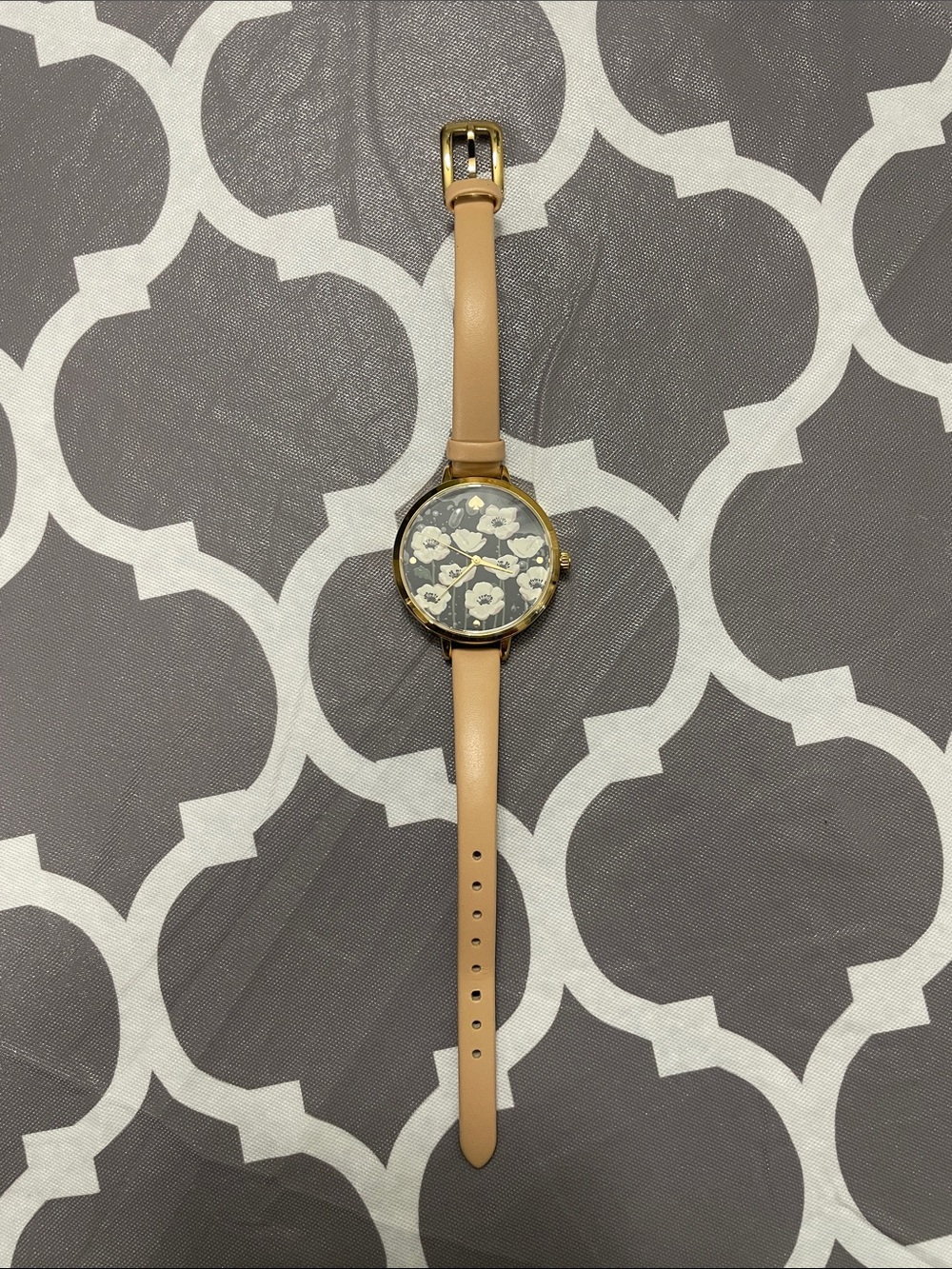 kate spade Nude Tan Leather Floral Dial Watch with Gold-Tone Case